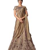 Beige Embroidered Taffeta Saree With Blouse