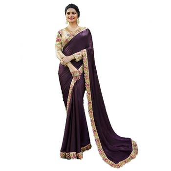 Purple plain silk saree with blouse 1