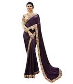 Purple plain silk saree with blouse