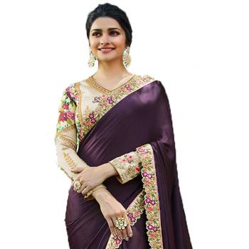 Purple plain silk saree with blouse 2