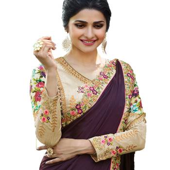 Purple plain silk saree with blouse 3