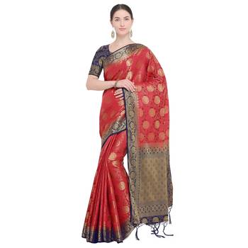 Red Woven Art Silk Saree With Blouse 1