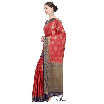 Red Woven Art Silk Saree With Blouse 2