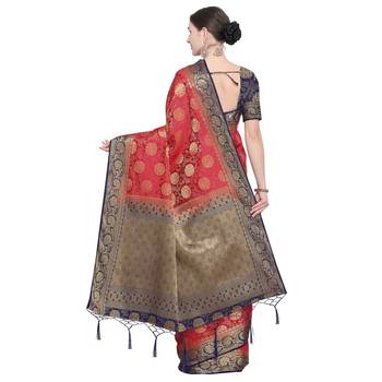 Red Woven Art Silk Saree With Blouse 3