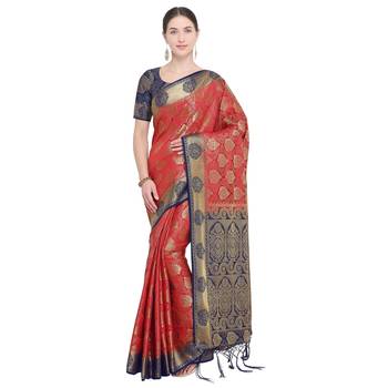Red Woven Art Silk Saree With Blouse 1