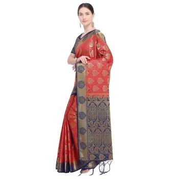 Red Woven Art Silk Saree With Blouse 2