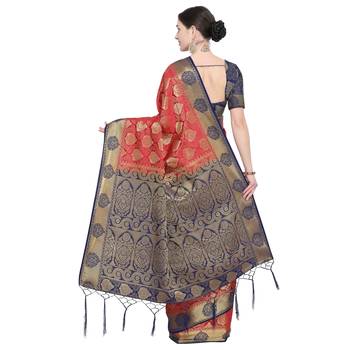Red Woven Art Silk Saree With Blouse 3