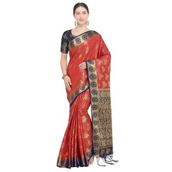 Red Woven Art Silk Saree With Blouse 1