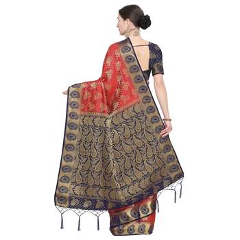 Red Woven Art Silk Saree With Blouse 3