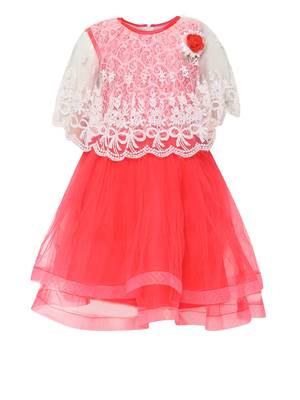 Red Embroidered Nylon Kids Frocks 1