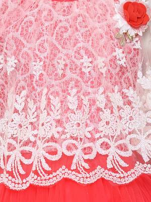 Red Embroidered Nylon Kids Frocks 4