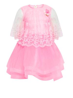 Pink Embroidered Nylon Kids-Frocks 1