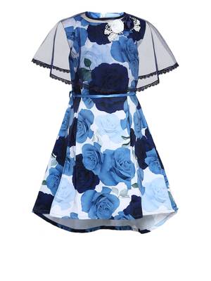 Blue Embroidered Polyester Kids Frocks 1