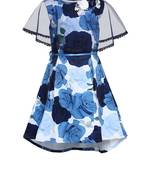 Blue Embroidered Polyester Kids Frocks