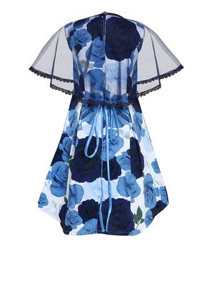 Blue Embroidered Polyester Kids Frocks 2