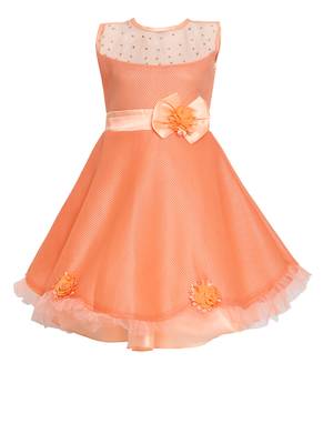 Orange Embroidered Nylon Kids Frock 1