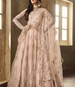 Light-pink embroidered net Anarkali suit 