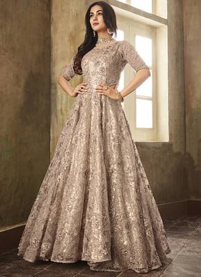 Beige embroidered net salwar 1