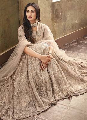Beige embroidered net salwar 2