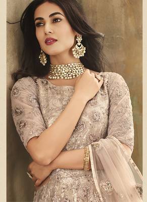 Beige embroidered net salwar 3