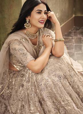 Beige embroidered net salwar 4