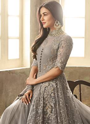 Grey Embroidered Net Salwar 2