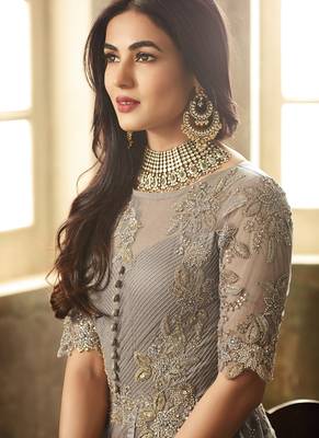 Grey Embroidered Net Salwar 3