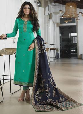 Turquoise Embroidered Georgette Salwar 1