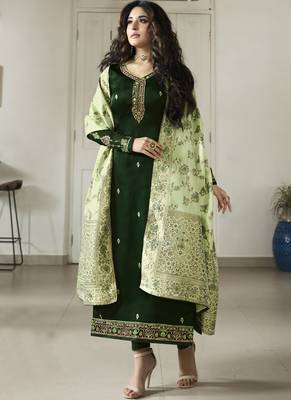 Dark-Green Embroidered Georgette Salwar 2