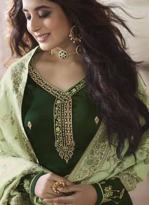 Dark-Green Embroidered Georgette Salwar 4