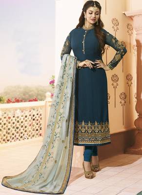 Dark-Teal Embroidered Georgette Salwar 1