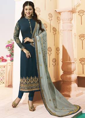 Dark-Teal Embroidered Georgette Salwar 2
