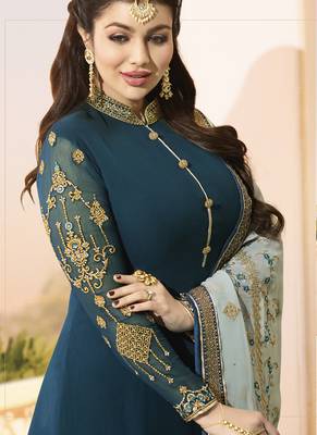 Dark-Teal Embroidered Georgette Salwar 3