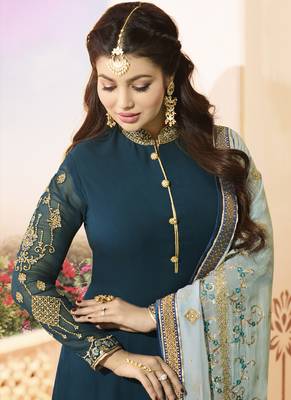 Dark-Teal Embroidered Georgette Salwar 4