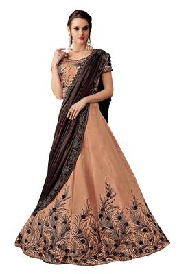 Peach Embroidered Taffeta Saree With Blouse 1