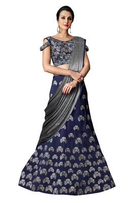Blue Embroidered Taffeta Saree With Blouse 1
