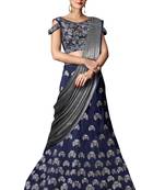 Blue Embroidered Taffeta Saree With Blouse