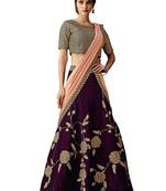Wine Embroidered Velvet Saree With Blouse