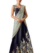 Blue Embroidered Taffeta Saree With Blouse
