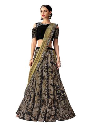Black Printed Jacquard Saree With Blouse 1