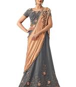 Grey Embroidered Taffeta Saree With Blouse