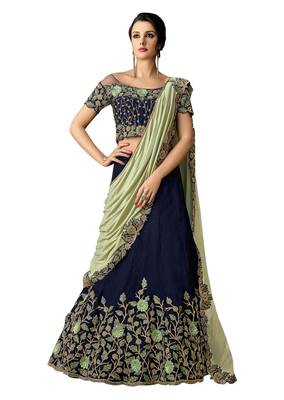 Blue Embroidered Velvet Saree With Blouse 1