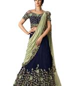 Blue Embroidered Velvet Saree With Blouse