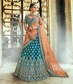 Green Embroidered Silk Semi Stitched Lehenga With Dupatta
