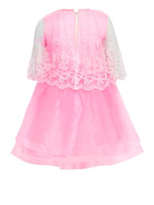 Pink Embroidered Nylon Kids-Frocks 2