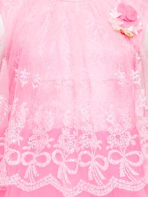 Pink Embroidered Nylon Kids-Frocks 3