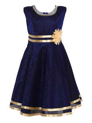 Blue Embroidered Nylon Kids-Frocks 1