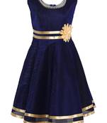 Blue Embroidered Nylon Kids-Frocks