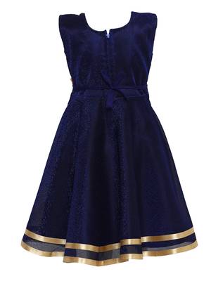 Blue Embroidered Nylon Kids-Frocks 2