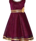 Maroon Embroidered Nylon Kids Frocks